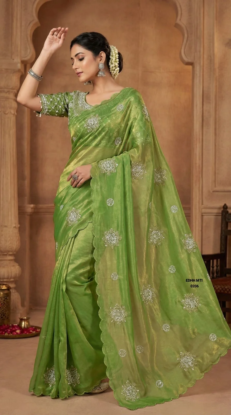 PURE SOFT FANDY SATTIN SILK FABRIC AARKO BORDER IN DESIGNER SAREE